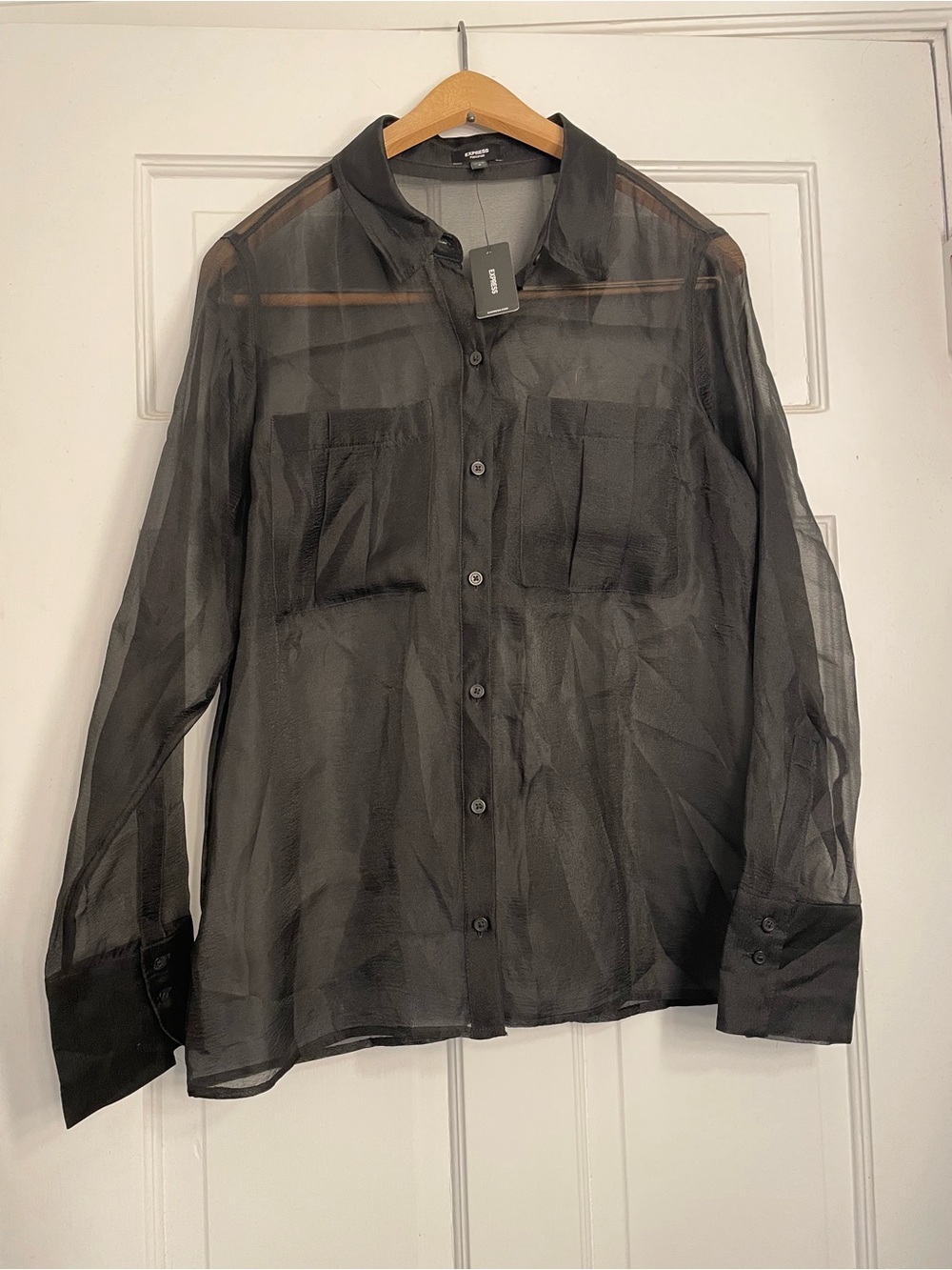 Express Sheer Black Button-Down Blouse